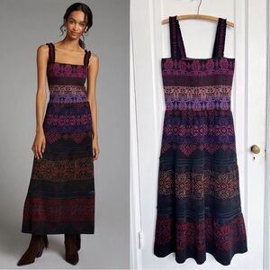 Cecilia Prado • Anthropologie Peregrine Abstract Midi Dress tiered black purple